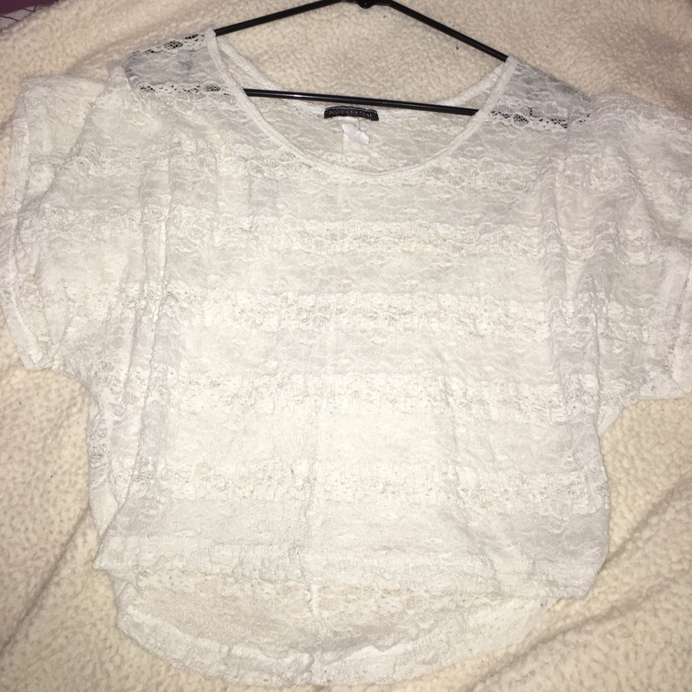 White lace off the shoulder blouse