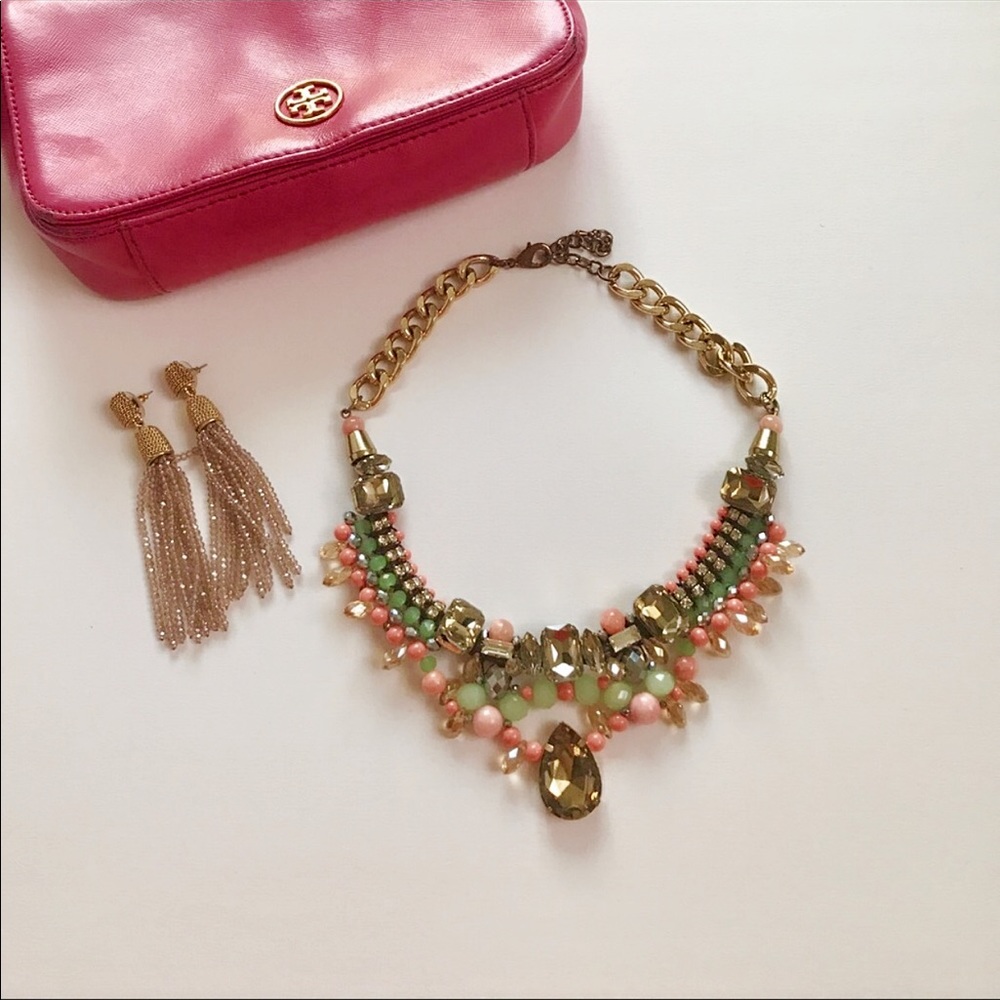 Statement necklace - gold, pink, green