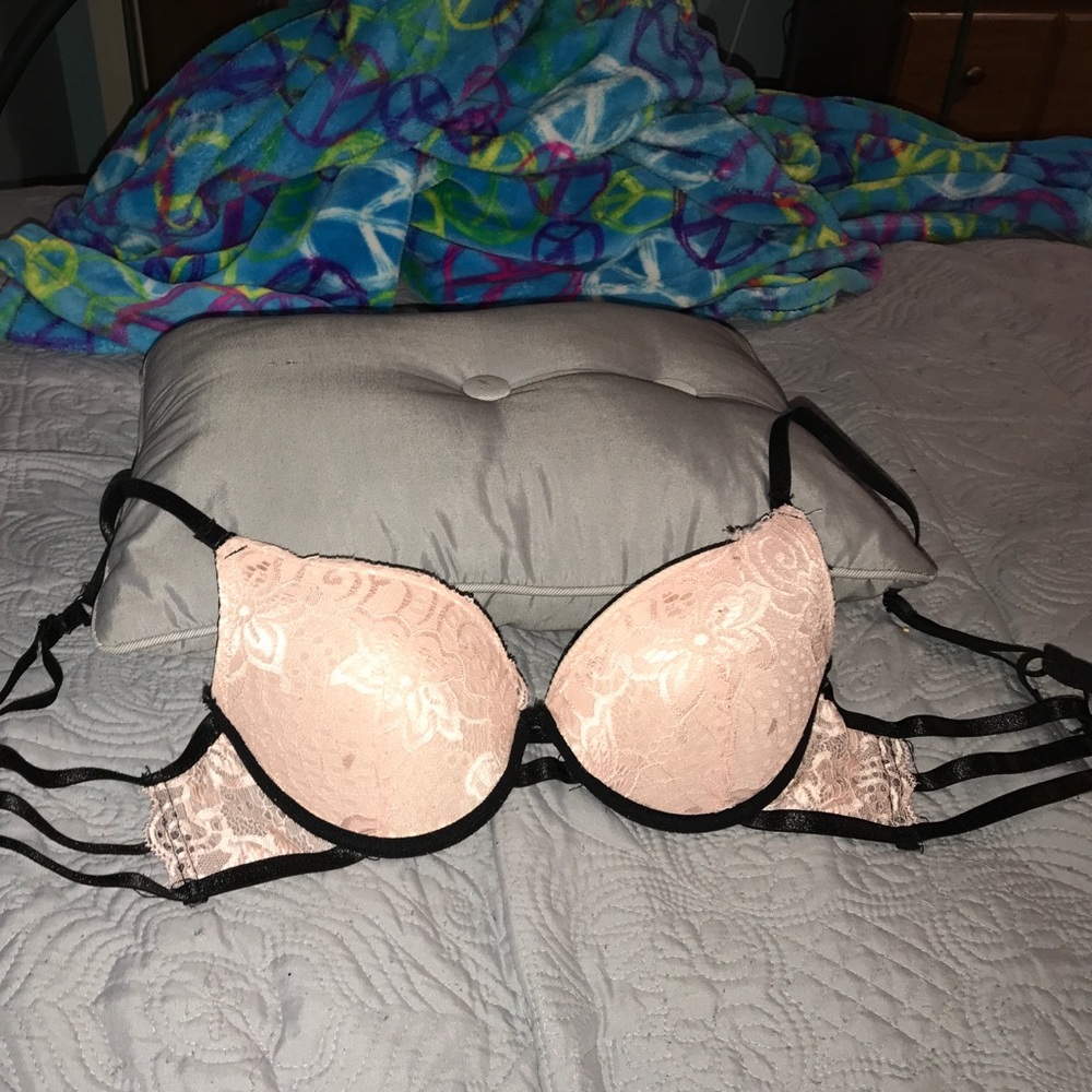 Pink and Black Lace Bra