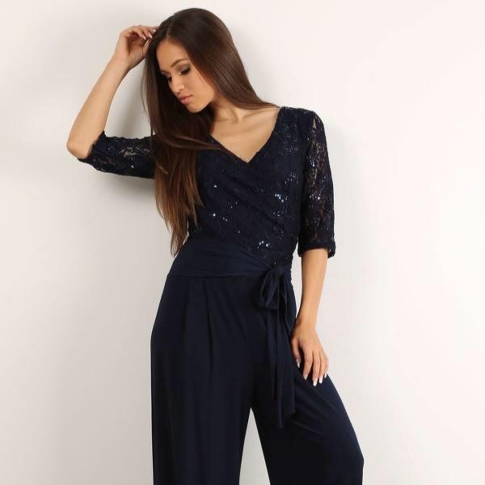 Black Sequin Lace Jumpsuit Plus Size