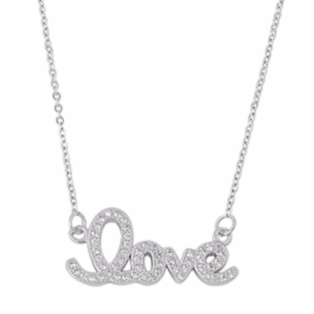 .925 silver script "Love" necklace, cubic zirconia