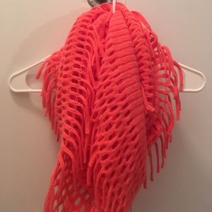 Coral fringe infinity scarf