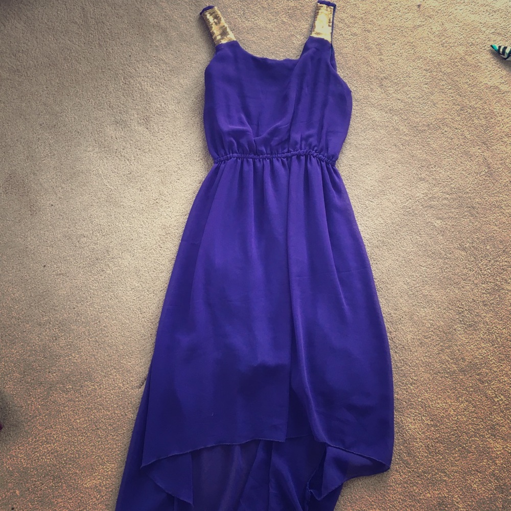 Royal blue high/ low dress with sequin straps