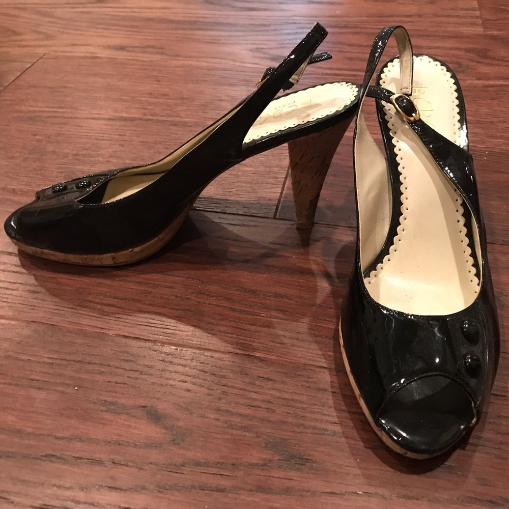 BCBG Patent Leather Slingbacks with Buttons