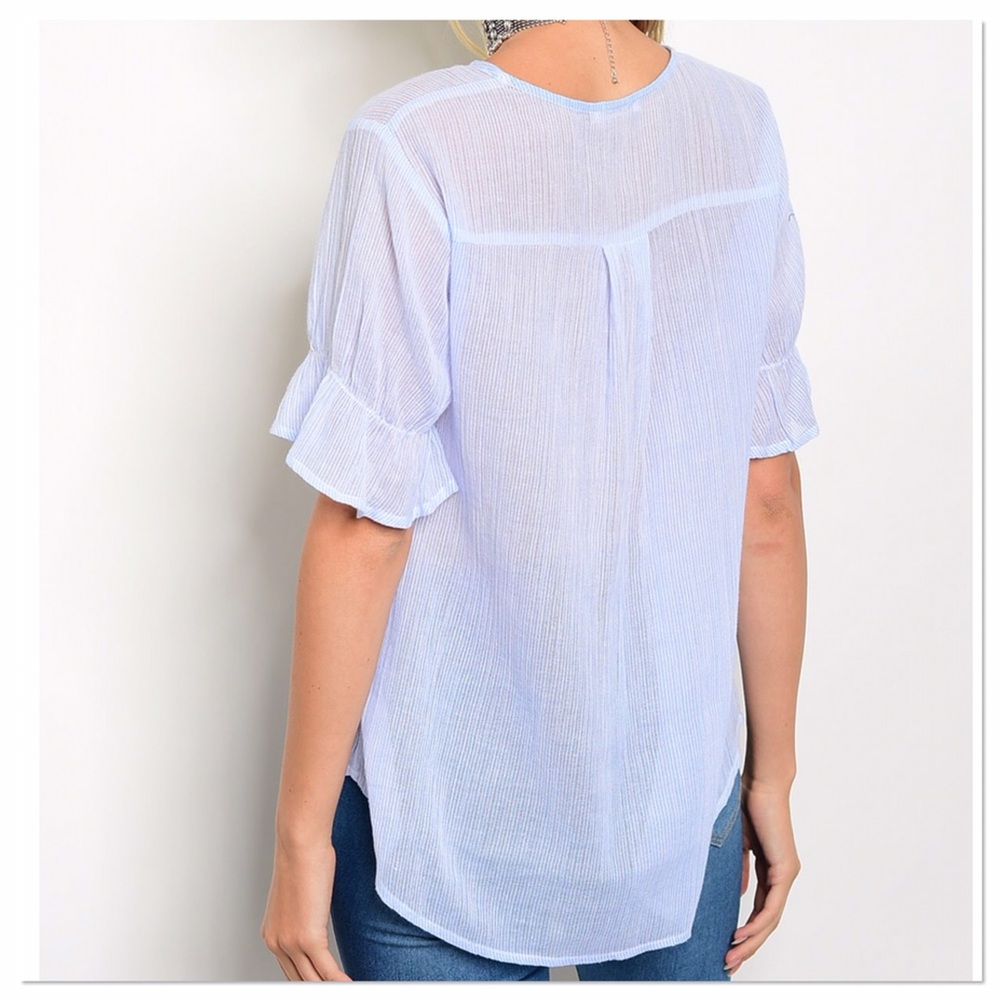 Light Blue Embroidery Short Sleeve Top - Picture 3 of 3