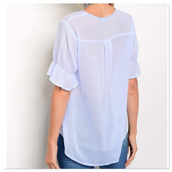 Light Blue Embroidery Short Sleeve Top - Picture 3 of 3