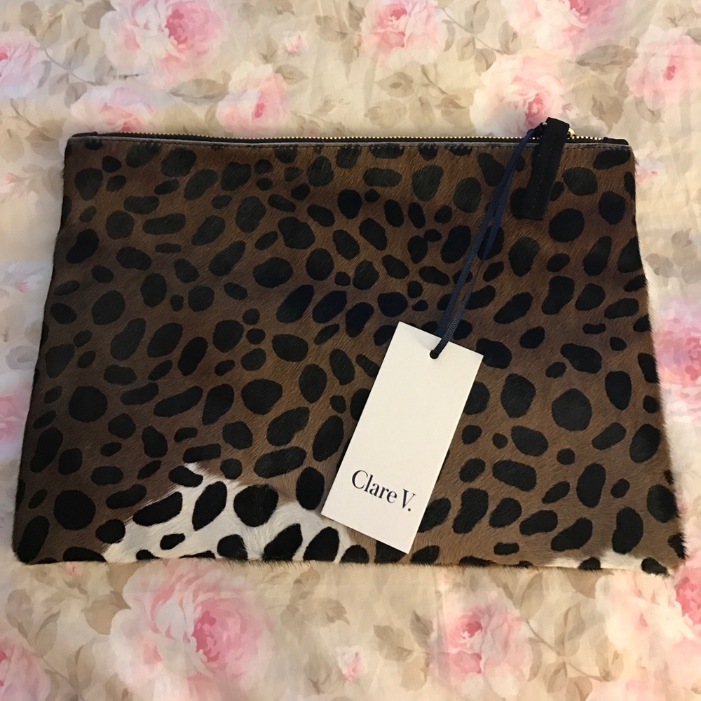 Clare V.  Calf Hair Leopard Print Foldover Clutch