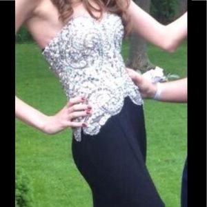 Black beaded prom gown