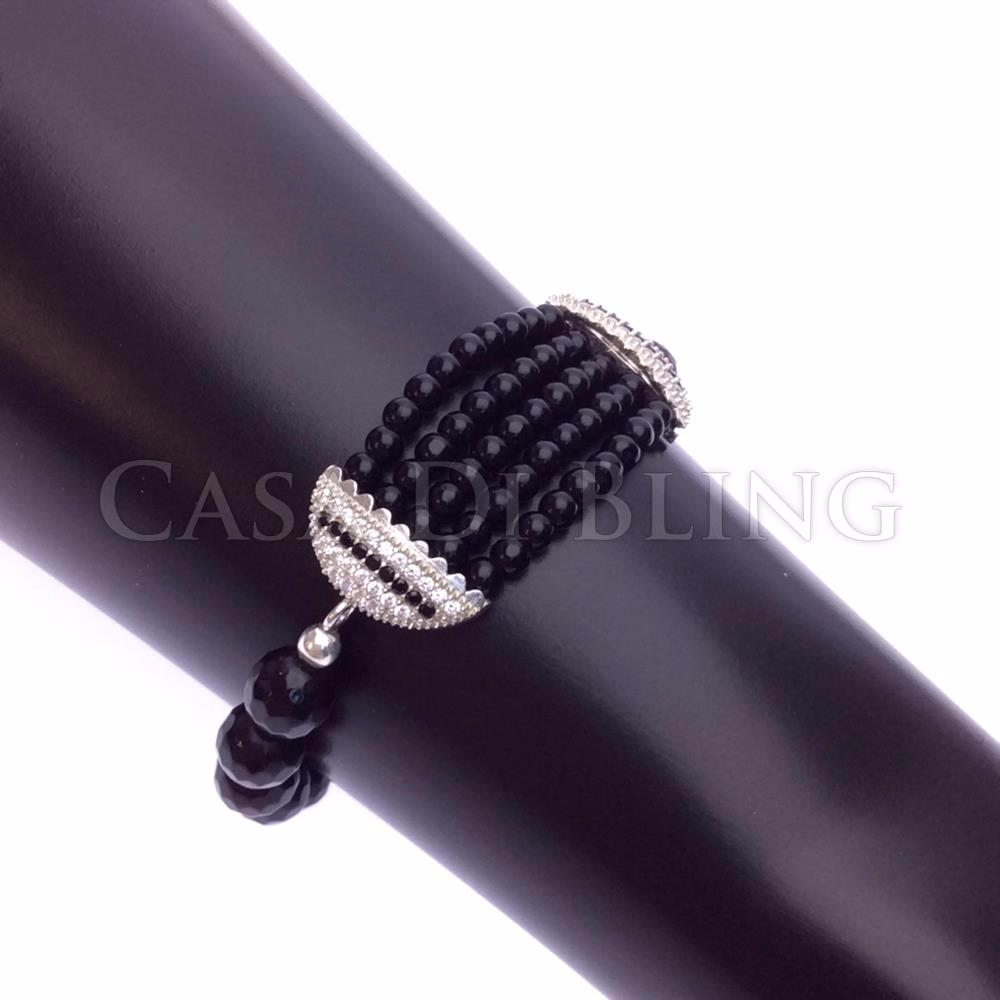.925 silver, black stone bracelet, CZ diamonds