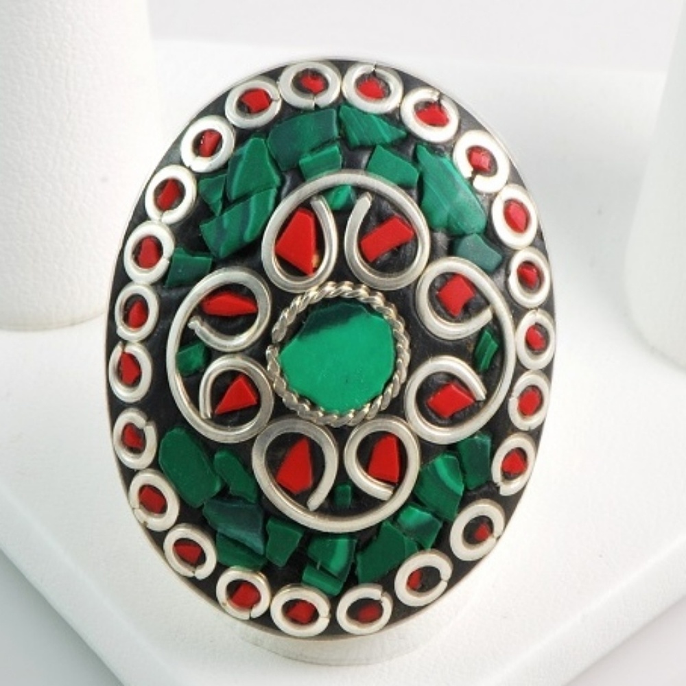 Gemstone Inlay Adjustable Ring - image 1