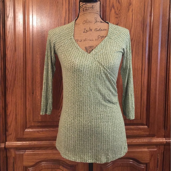 Banana Republic Tops - Banana Republic Green & White Faux Wrap Shirt