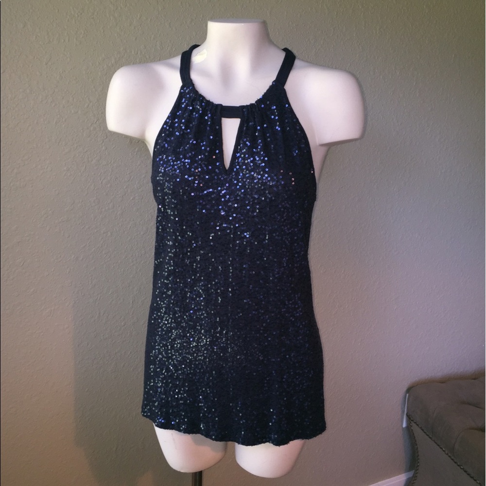 INC Top, cobalt blue stitched sequins