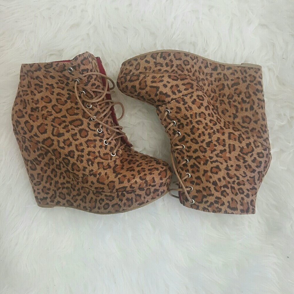Forever 21 Leopard Wedge Booties