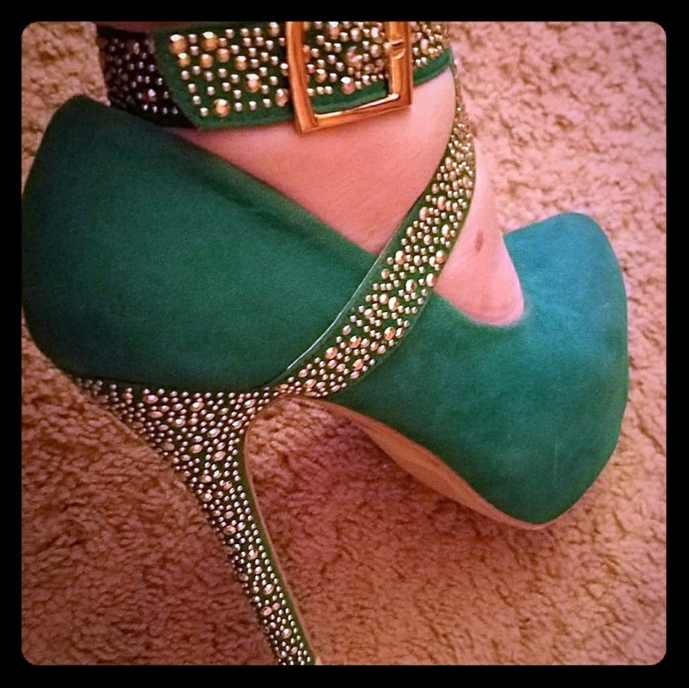 ⬇Teal Wrap Around Embellished Heel