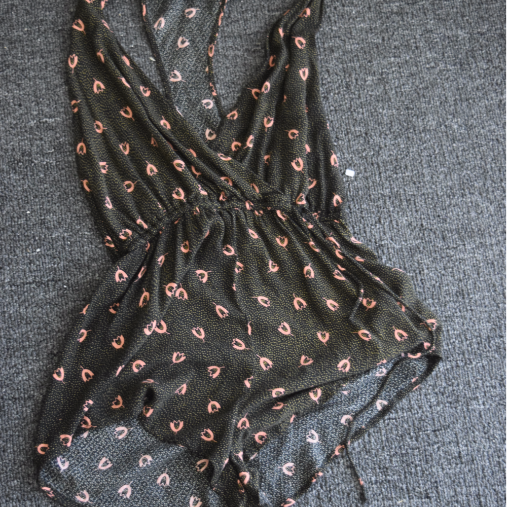 Urban Outfitters Olive Romper with Pink Flowers