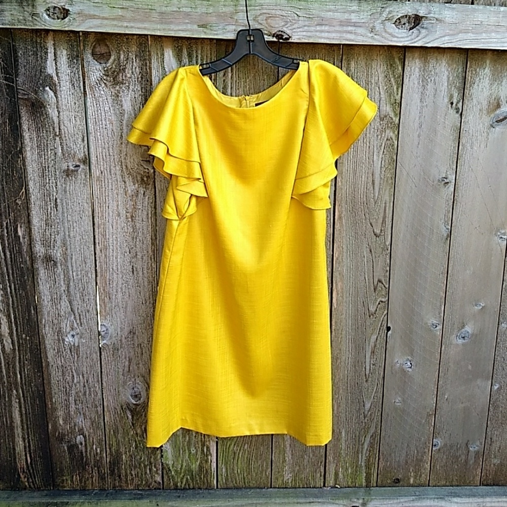 Ali Ro Mustard Flutter Sleeve Dress
