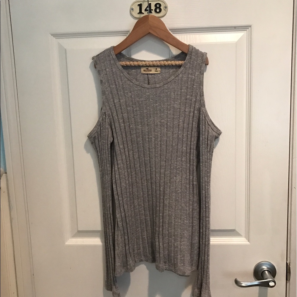 Hollister light grey ribbed long sleeve