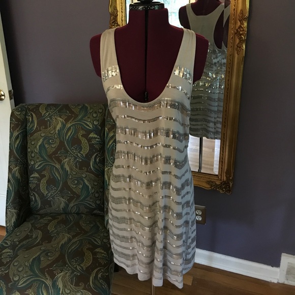 Mini Striped Sequin Gray Silver Dress - Picture 1 of 1