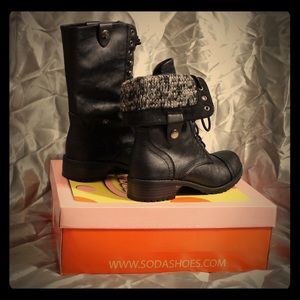 Flip over combat black boots