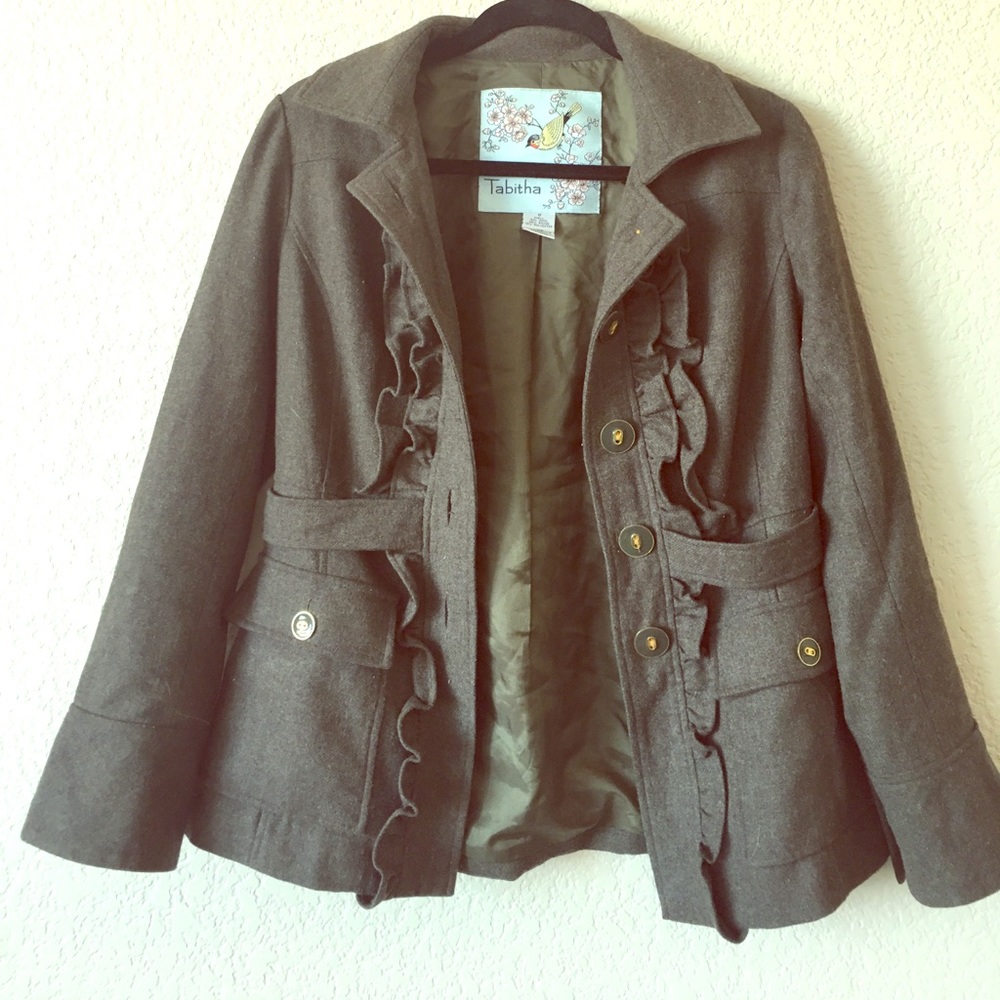 Anthropologie Ruffled Military-Style Wool Jacket