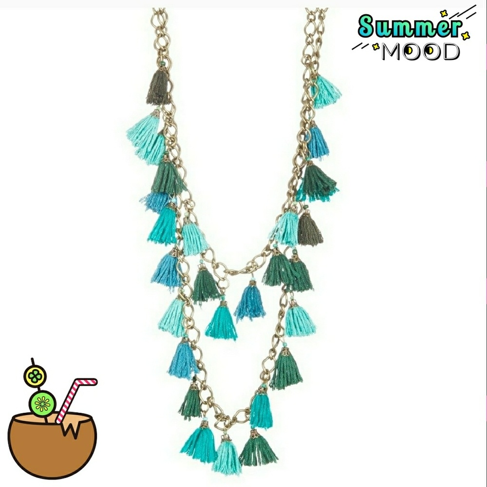 Blue and Green Tassel Necklace