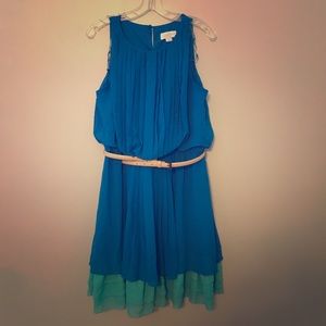 Jess Simpson Pleated w/belt 2Tone blue dress