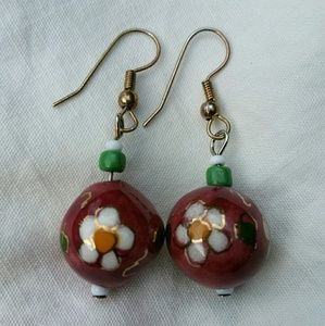 Hand painted glass earrings