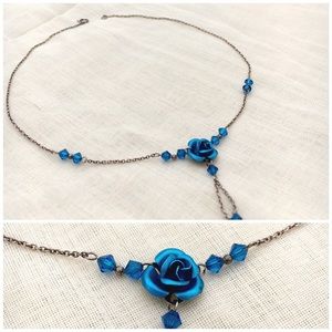 Cobalt blue rose pendant necklace