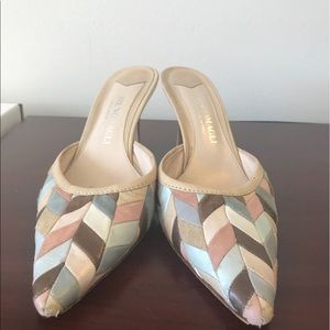 Bruno Magli suede patchwork mules size 7