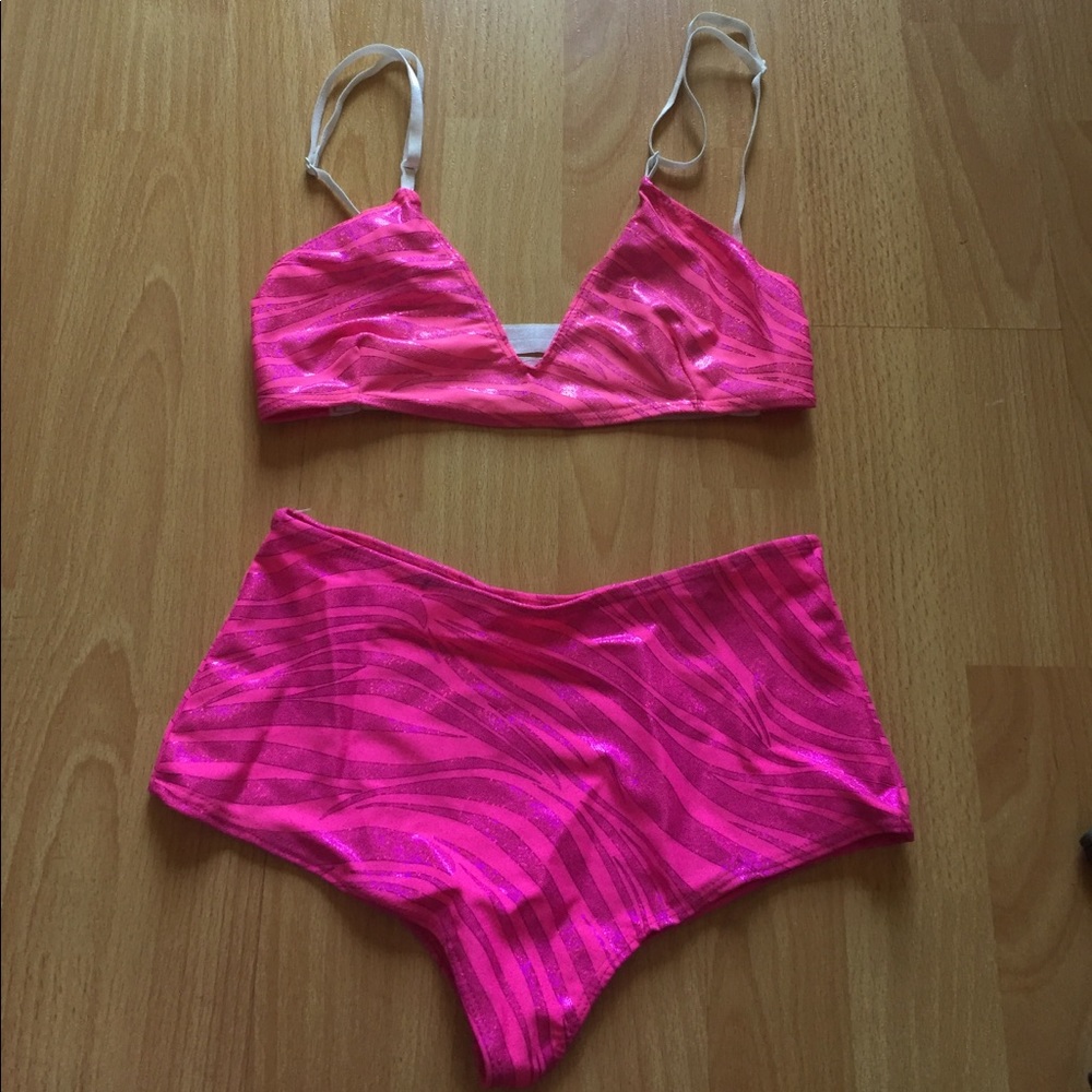 Raver pink metallic zebra bikini