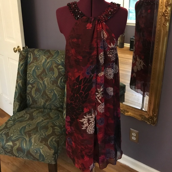 Beaded Neckline Cute Back Midi Dress - Picture 1 of 3