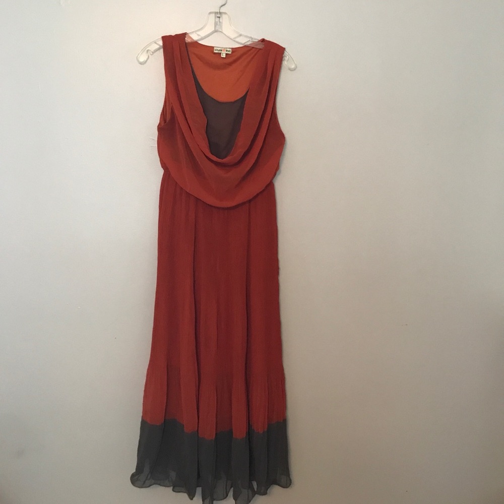 Cowl neck pleated maxi dress