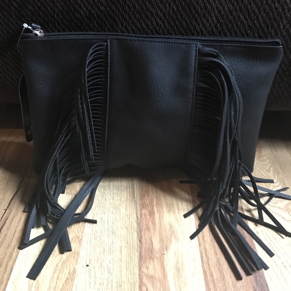Black leather like clutch