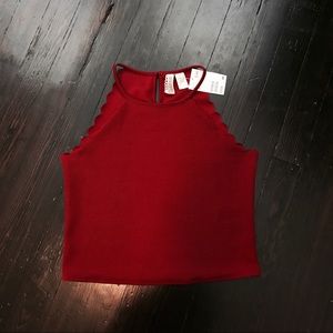 NWTS H&M Scalloped Red Maroon Crop Top Size Medium