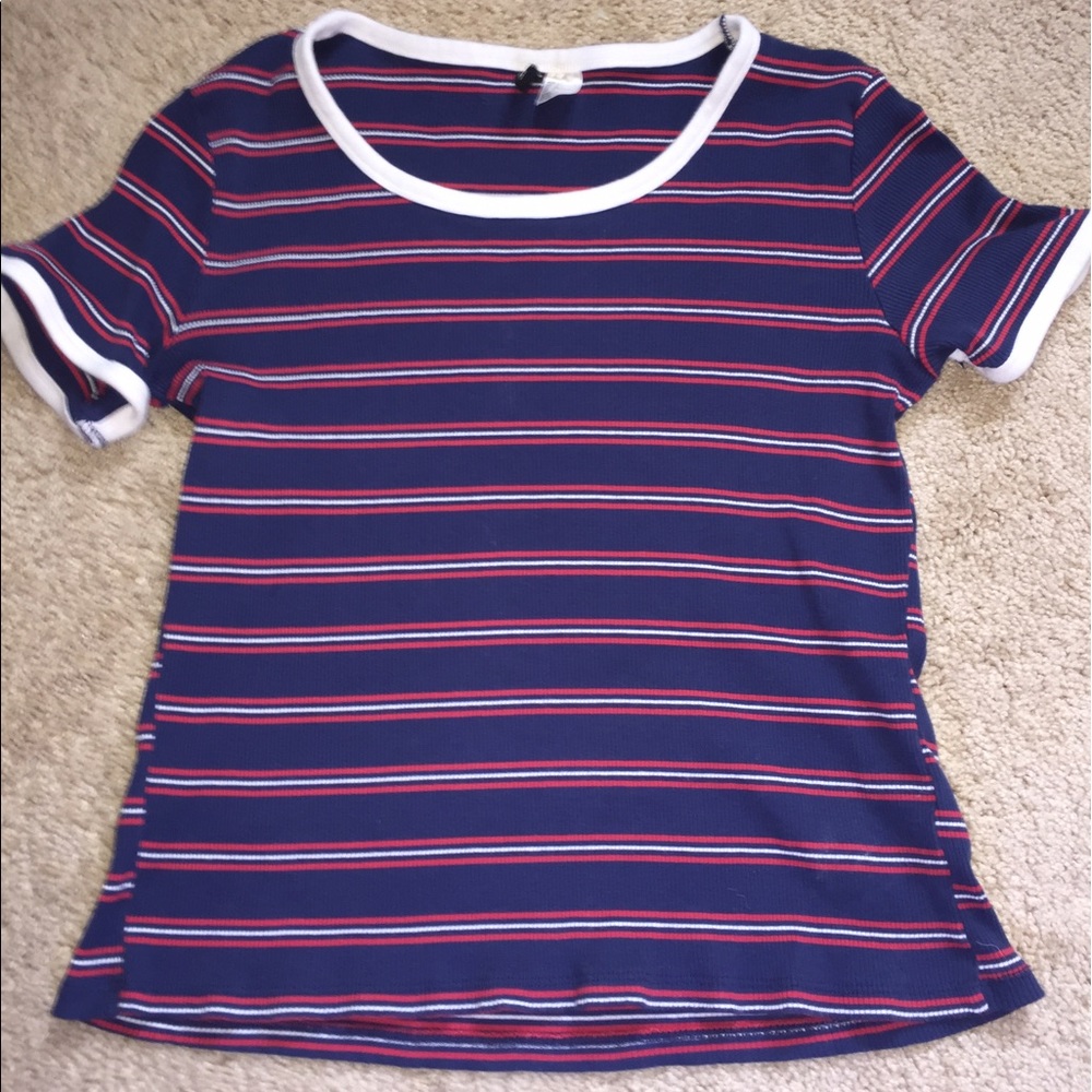 H&M red, white, and blue striped shirt. Size: L