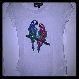 White shirt with detailed sequin birds