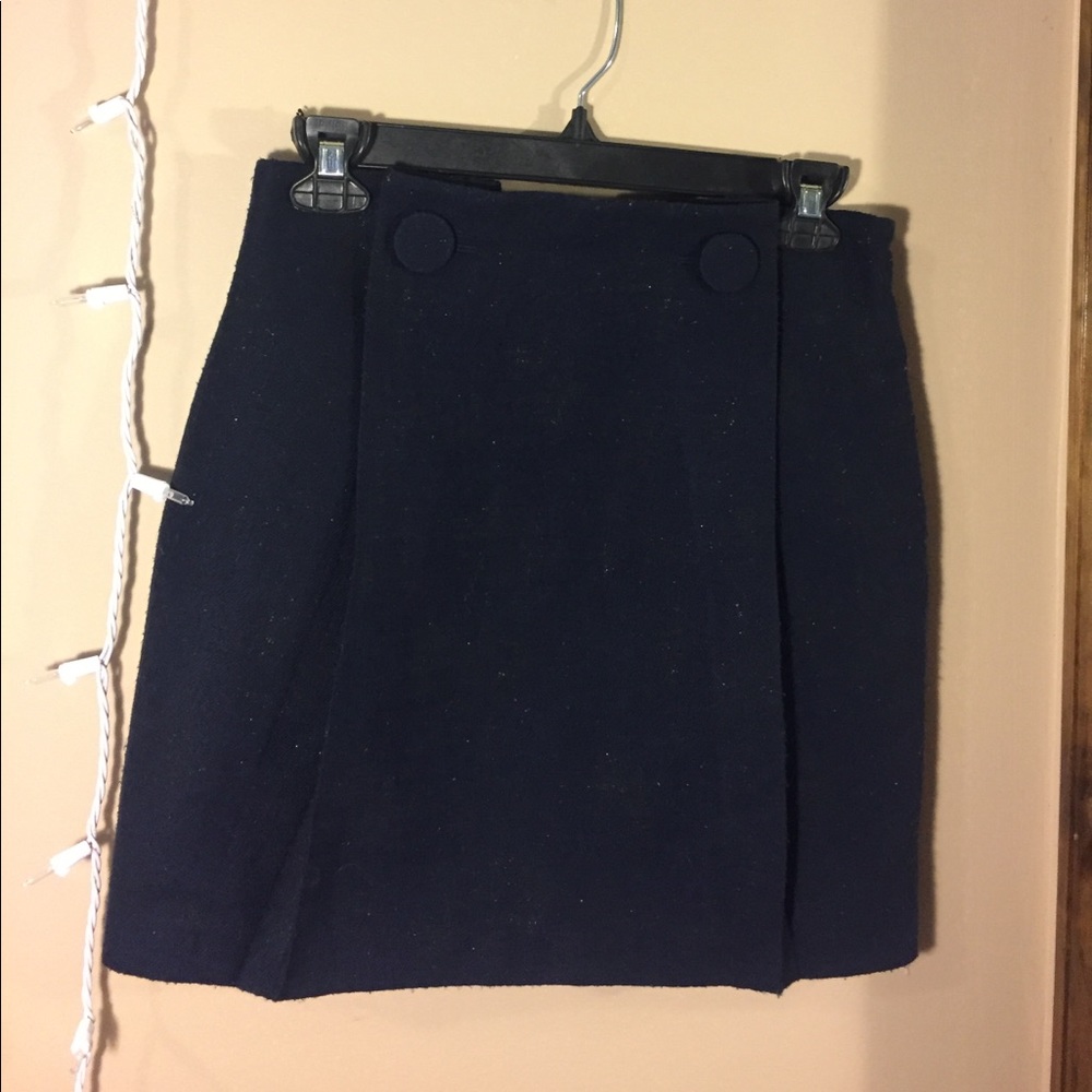 Navy wool pencil skirt buttons size 2 women cute