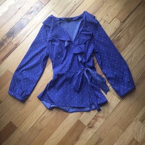 Size 4 Banana Republic Blue polka dot wrap top