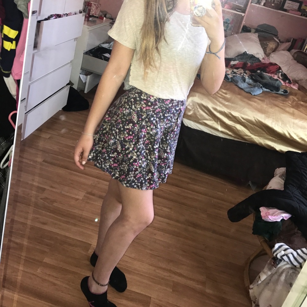 american eagle floral button down skater skirt