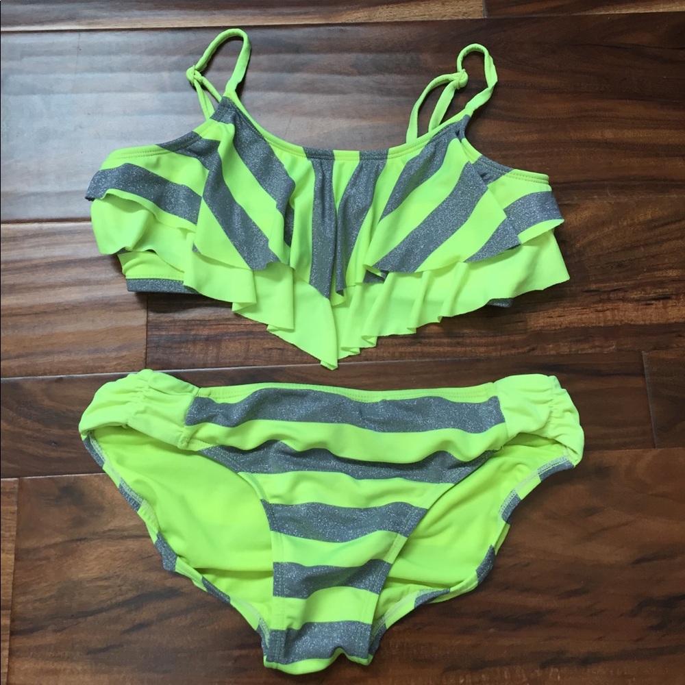 Ruffle Top Striped Justice Bikini Set