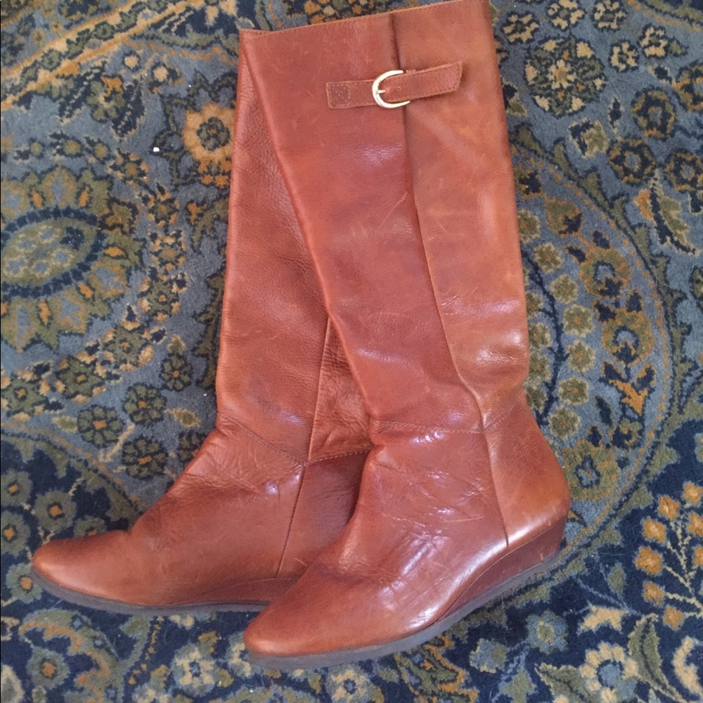 Brown leather boots with 1 1/2 inch wedge