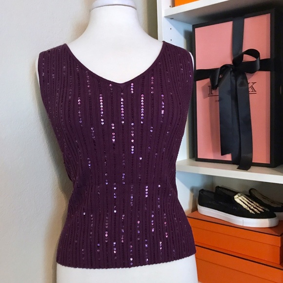 Purple Sequin Knit Sleeveless Top Sweater Sequence - Picture 8 of 8