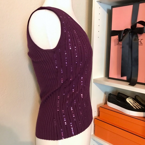 Purple Sequin Knit Sleeveless Top Sweater Sequence - Picture 2 of 8