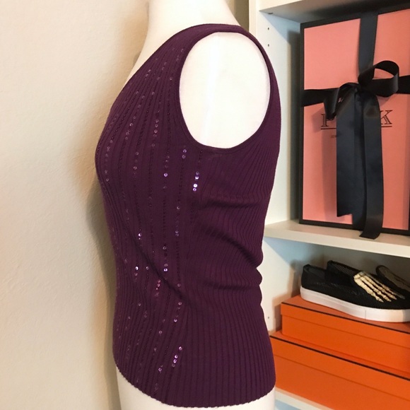 Purple Sequin Knit Sleeveless Top Sweater Sequence - Picture 3 of 8