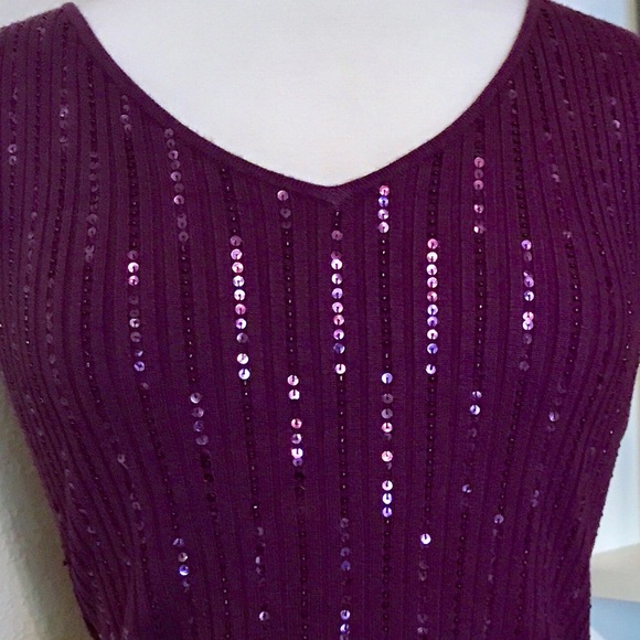 Purple Sequin Knit Sleeveless Top Sweater Sequence - Picture 7 of 8