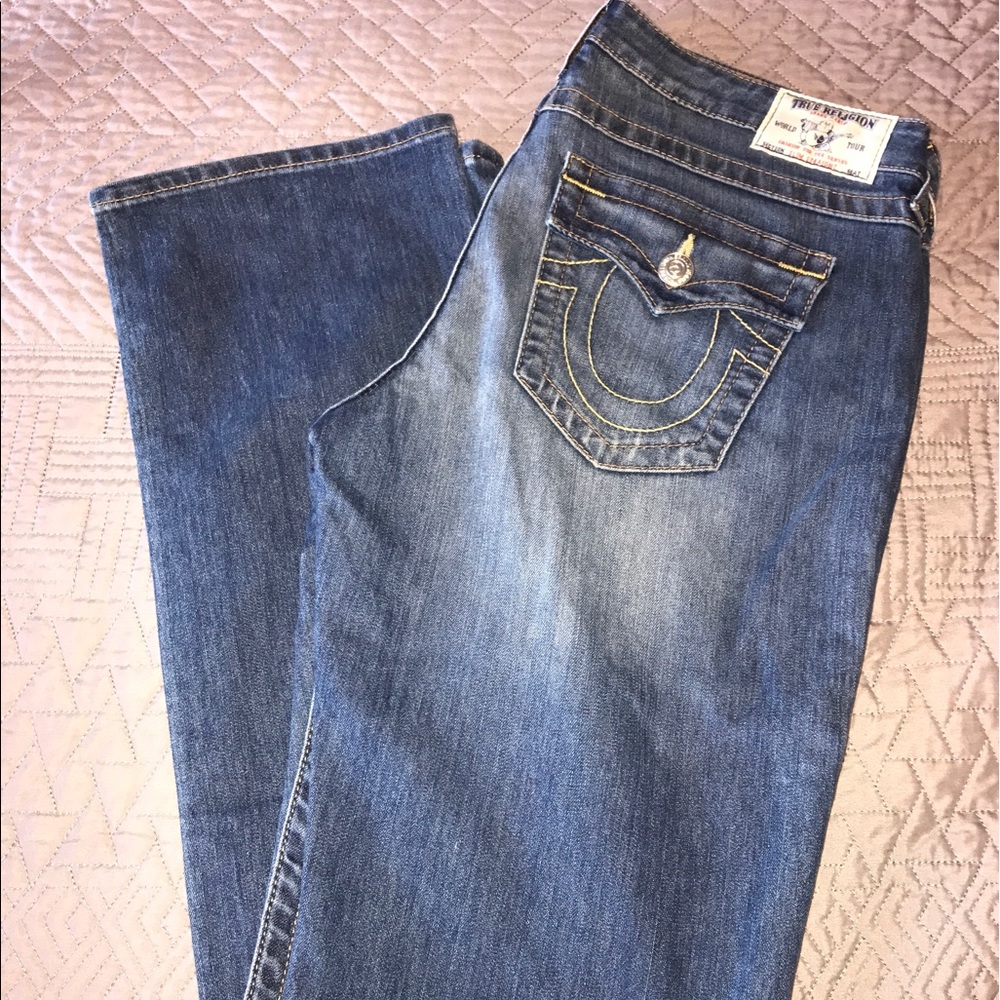 True Religion slim straight jeans. Faded style