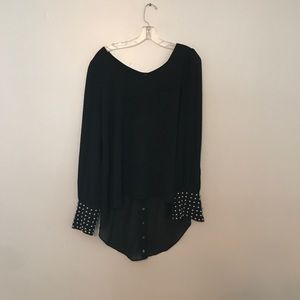 Sheer shirt w/studded sleeves and back buttons