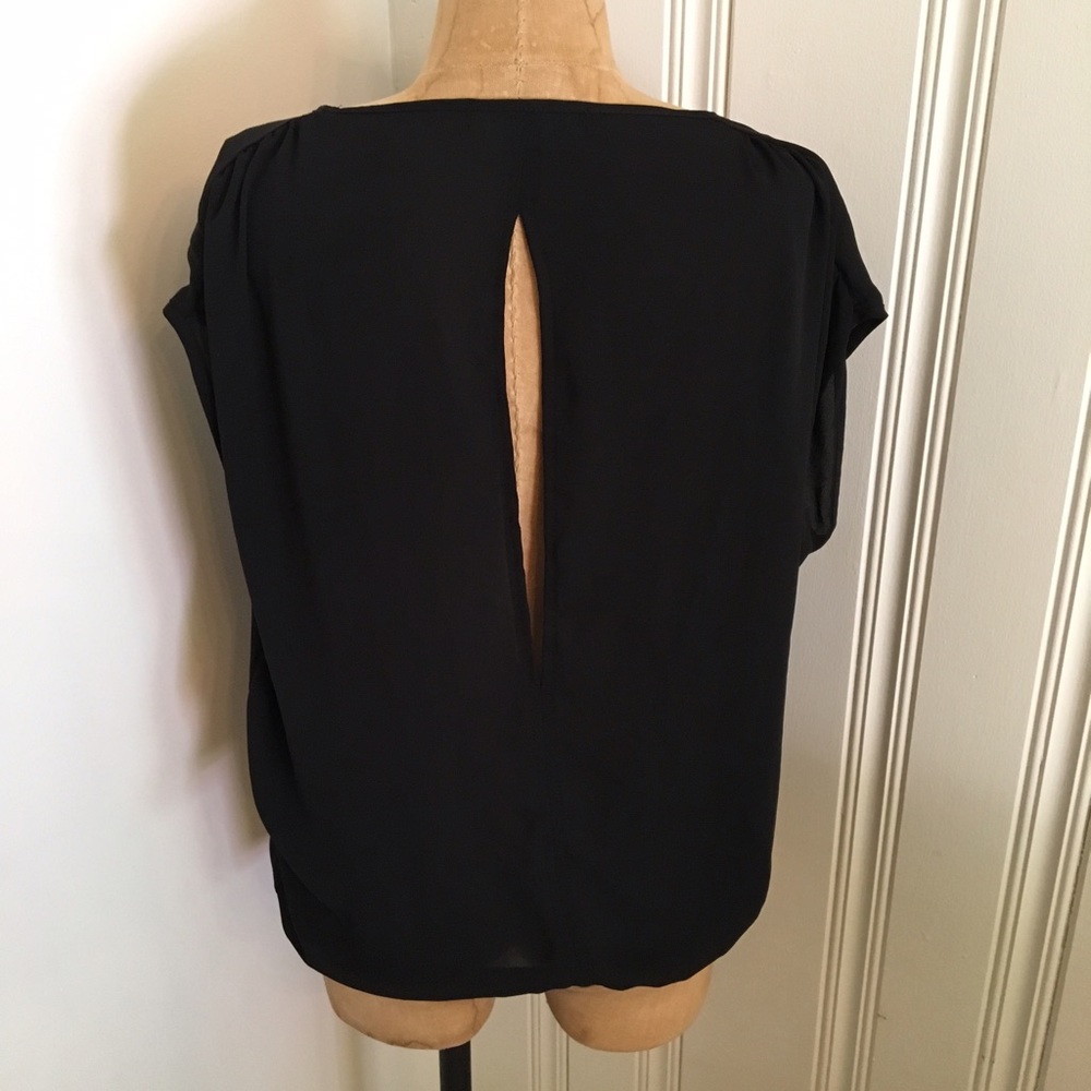 Black sheer boatneck blouse S