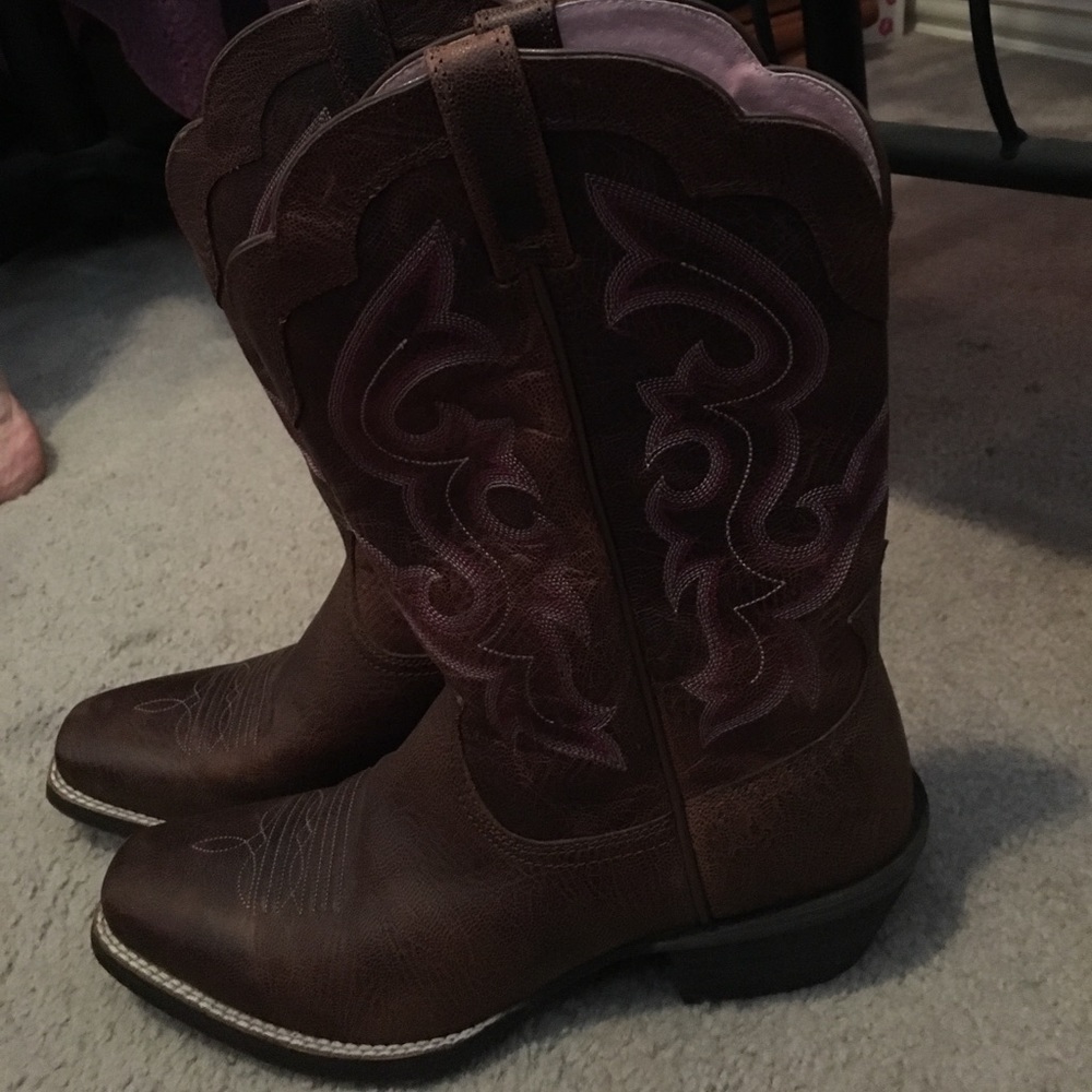 Ariat pink and brown cowboy boots (WORN ONCE)