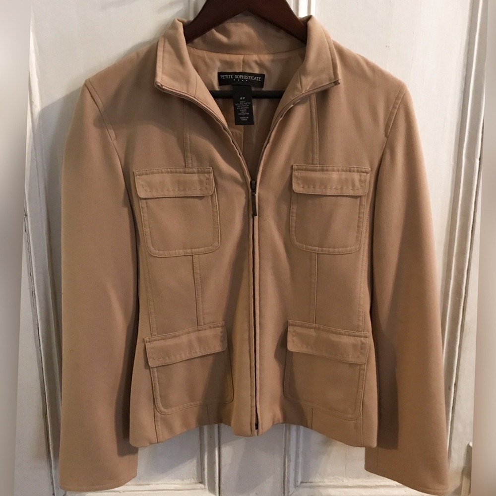 Tan Zip Up Jacket Blazer With Pockets